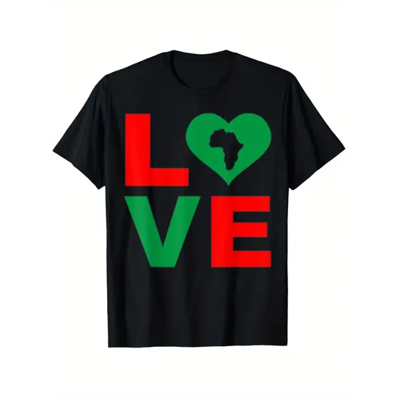 Kwanzaa African American Unity & Hope T-Shirt - 100% Cotton 180gsm Relaxed Fit Unisex Tee with Africa Map Heart Design, Large Sizes 1XL-5XL, Black Casual Round Neck Top for Men