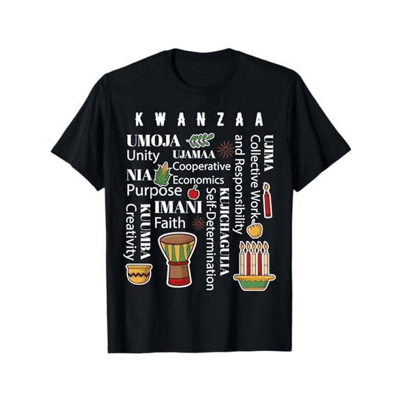 [Kwanzaa Celebration Tee] African American Christmas Kwanzaa Celebration T-Shirt - 100% Cotton Crew Neck Tee, Regular Fit, Sizes S-XXXL, Black