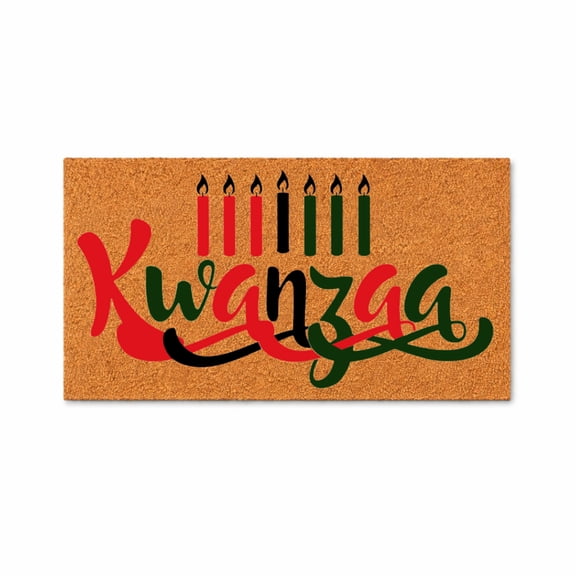 Kwanzaa Doormat, Welcome Door Mat, Kinara Candle Design, Red Black Green Decor, Entryway Rug, Housewarming Gift 5532 (16x24 inches) 5532