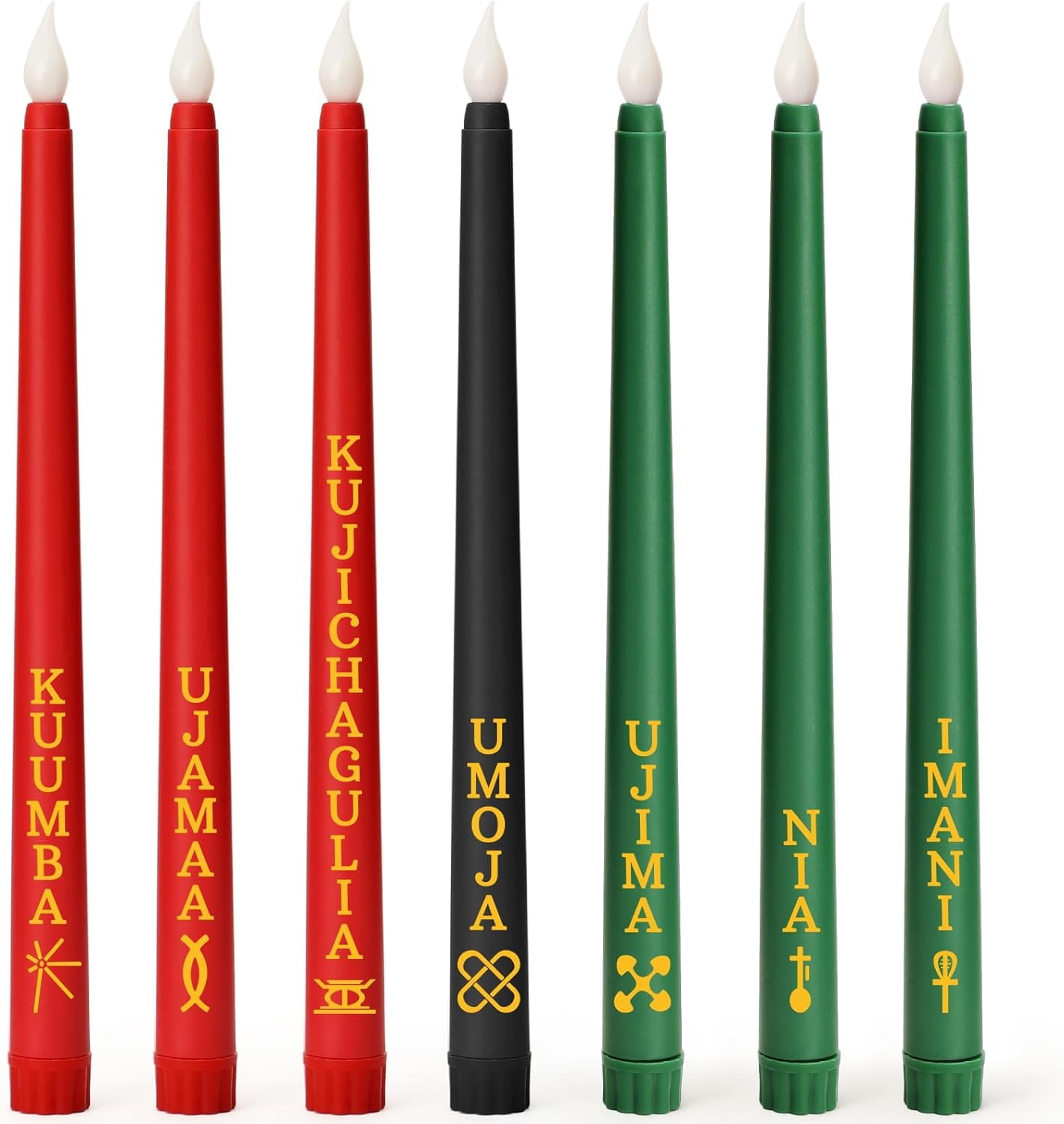 Kwanzaa Flameless Led Taper Candles Set of 7 Battery Operated