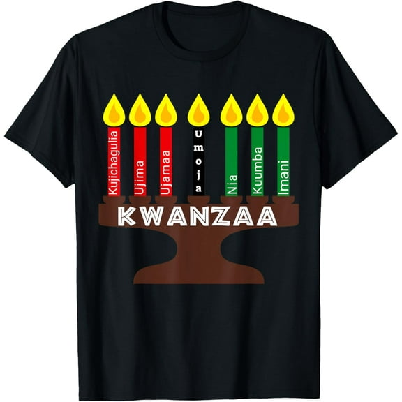 Kwanzaa Kinara, Mishumaa With 7 Principles T-ShirtMen and women, Black T-shirt, size: Extra large