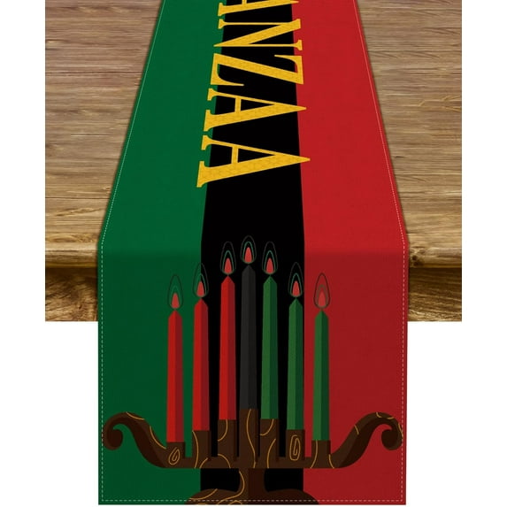Kwanzaa Table Runner Kinara African American Table Decor African Heritage Holiday Kitchen Dining Room Home Decoration (13.8" x 71")
