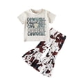 thumbnail image 1 of Kwasome Baby Girl Fall Outfits Toddler Round Neck Short Sleeve Calf Print Top Flare Pants 2Pcs Suit Outwear Outfits Lightweight Clothes Suit B 12-18 Months, 1 of 9