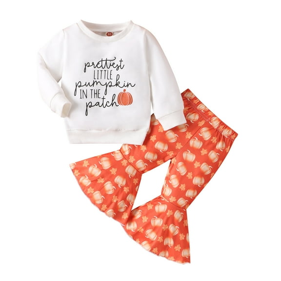 Kwasome Baby Girl Outfits Round Neck Long Sleeve Halloween Print Tops And Pants 2Pcs Fall Outfits Clothes Set Comfy Daily Wear White 12-18 Months