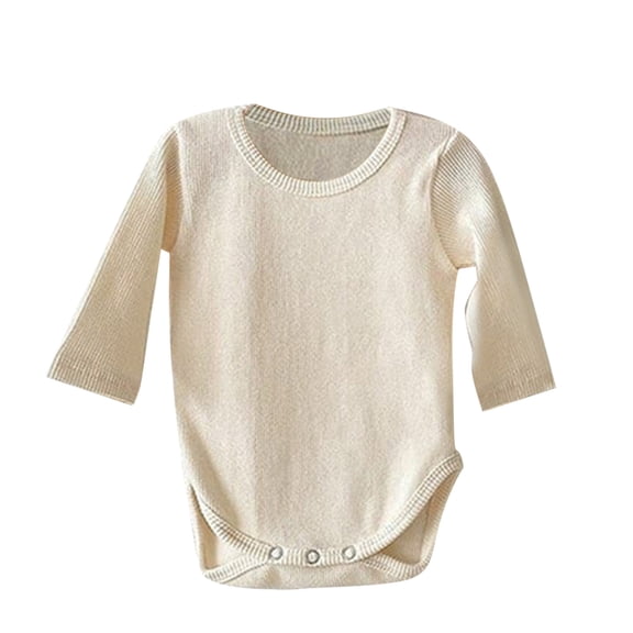 Kwasome Baby Girls Bodysuits Long Sleeve Bodysuits Solid Ribbed Cotton Autumn Long Sleeve Romper Bodysuit Clothes 0-6 Months Beige