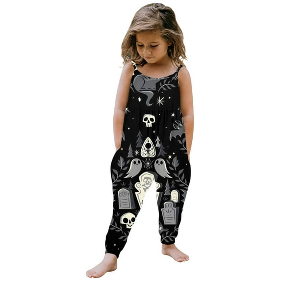 Kwasome Baby Romper Toddler Girl Halloween Prints Jumpsuit Sleeveless Romper Outfits Pants Clothes Grey Fashion Baby Romper 3-4 Years