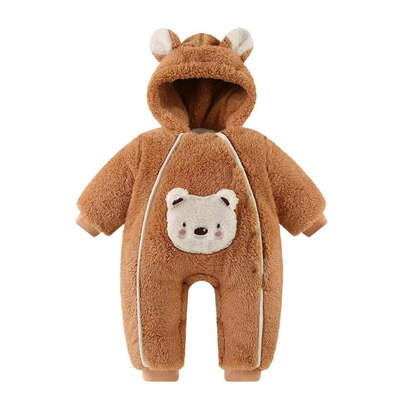 Kwasome Baby Romper Toddler Girls Boys Winter Long Sleeve Jumpsuit Bear Ears Outwear Warm Clothes Brown Sweet Baby Romper 12-18 Months