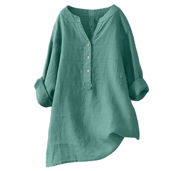 Kwasome Blouses For Women Dressy Casual Solid Color Button Down Blouse Tops Long Sleeve Casual Shirt Trend Tops Xl Green