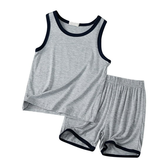 Kwasome Boys Festival Outfits Children's Summer LooseThin Sleeveless Pajamas Round Neck Vest Shorts Children's Home Wear Relax Fit Clothes Set Grey 3-4 Years
