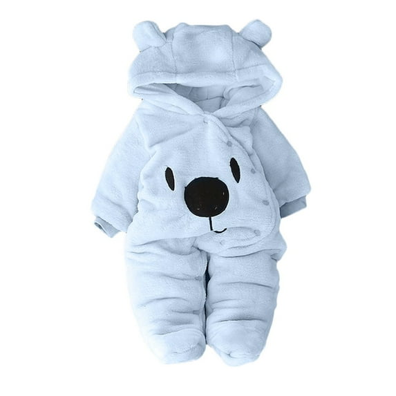 Kwasome Girl Outfits Solid Color Cartoon Bear Prints Jumpsuit Boy Hooded Romper Clothes Baby Outfits Lightweight Girl Clothes Light Blue 6-9 Months