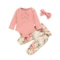 thumbnail image 1 of Kwasome Girl Outfits Solid Color Long Sleeve Round Neck Bodysuit+Floral Print Flare Pants Long Ruffles Outfits&Set Comfy Clothes Suit Pink 3-6 Months, 1 of 4