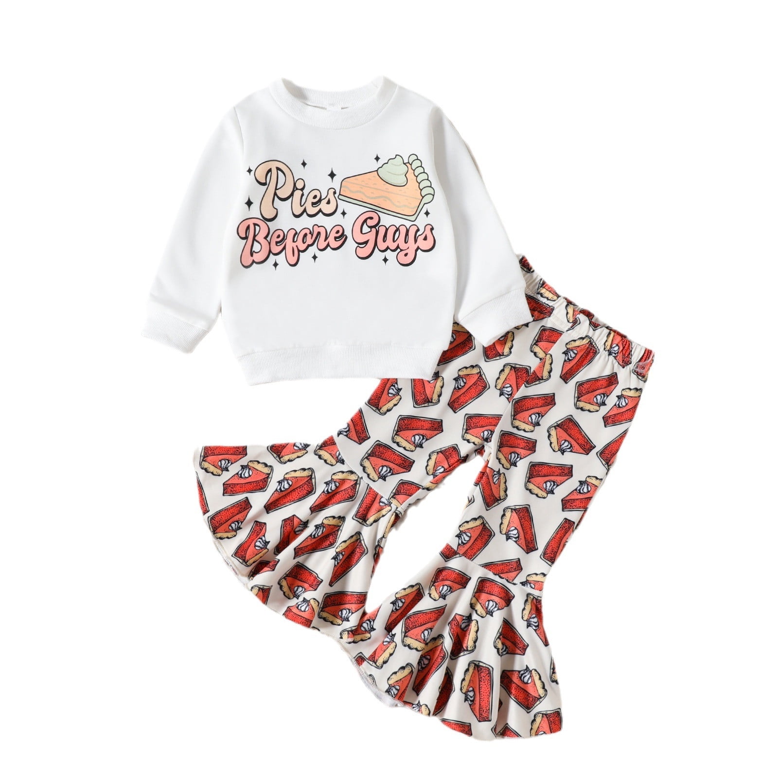 Girl Outfits Toddler Babu Long Sleeve Cartoon Print Tops And Floral Print Pants 2Pcs Outfits Clothes Set Elegance Girl Clothes White 2-3 Years