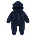 thumbnail image 1 of Kwasome Girls Romper Baby Girl Boy Cute Solid Color Long Sleeves Cartoon Ear Footed Hooded Zipper Romper Warm Jumpsuit Outfits Navy Fashion Girls Romper 0-3 Months, 1 of 6