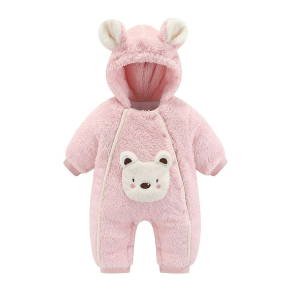 Kwasome Girls Romper Toddler Girls Boys Winter Long Sleeve Jumpsuit Bear Ears Outwear Warm Clothes Pink Sweet Girls Romper 12-18 Months