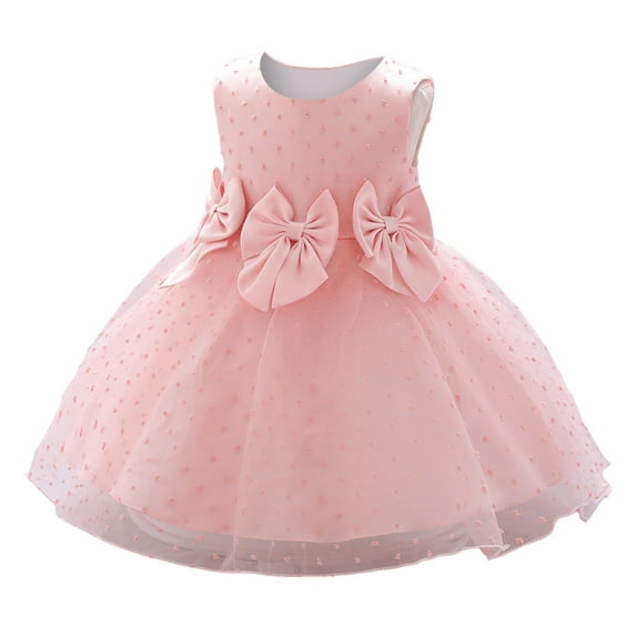 Kwasome Girls Summer Dresses Summer Dresses For Kids Girls Sleeveless Bowknot Mesh Princess Dress Fashion Festival Christening Dress 3-6 Months,Pink