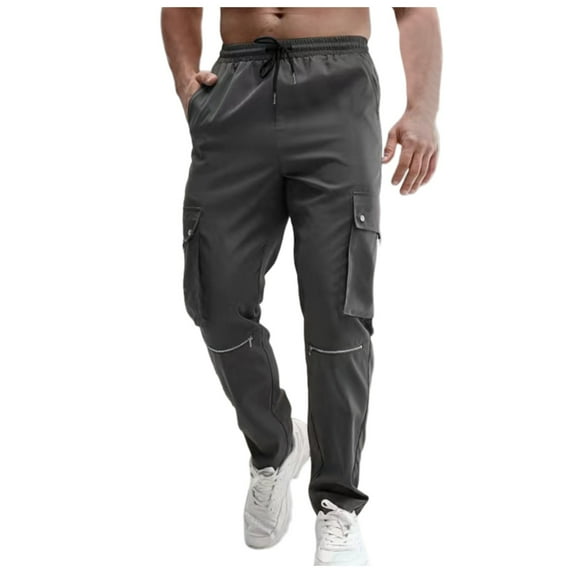 Kwasome Hiking Pants Men Male Cargo Pants Multiple Zipper Pockets Woven Trousers Summer Sports Pants Lounge Pants For Men Xl Dark Gray