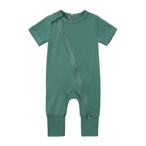 Kwasome Kid Rompers For Girls Baby Cotton Rompers Footless Pajamas Zipper Short Sleeve Sleeper Jumpsuit Green Cute Kid Rompers For Girls 6-12 Months