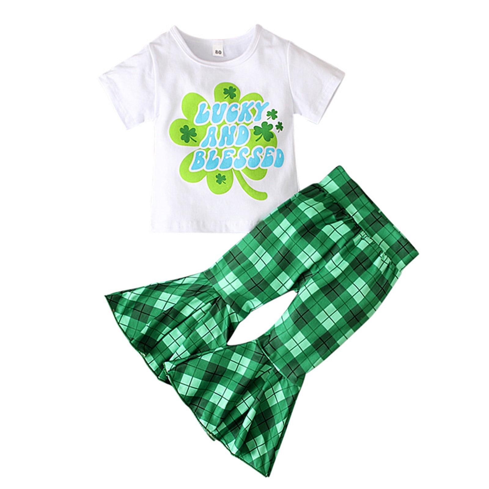 Kwasome Outfits For Girls 2024 Shirt And Skirt Set Summer Short Sleeve Grass Prints Tops Pants