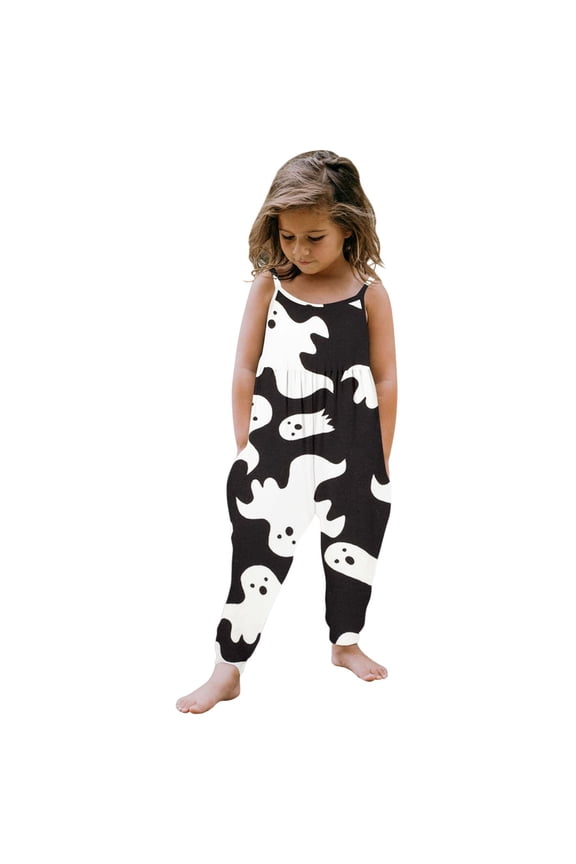 Girls Romper Toddler Baby Girl Halloween Prints Jumpsuit Sleeveless Romper Outfits Pants Clothes Dark Gray Adorable Girls Romper 1-2 Years
