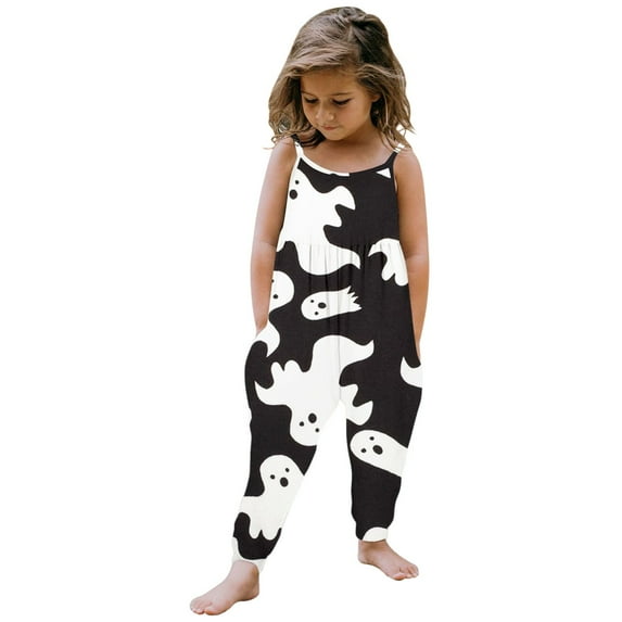 Kwasome Girls Romper Toddler Baby Girl Halloween Prints Jumpsuit Sleeveless Romper Outfits Pants Clothes Dark Gray Adorable Girls Romper 1-2 Years