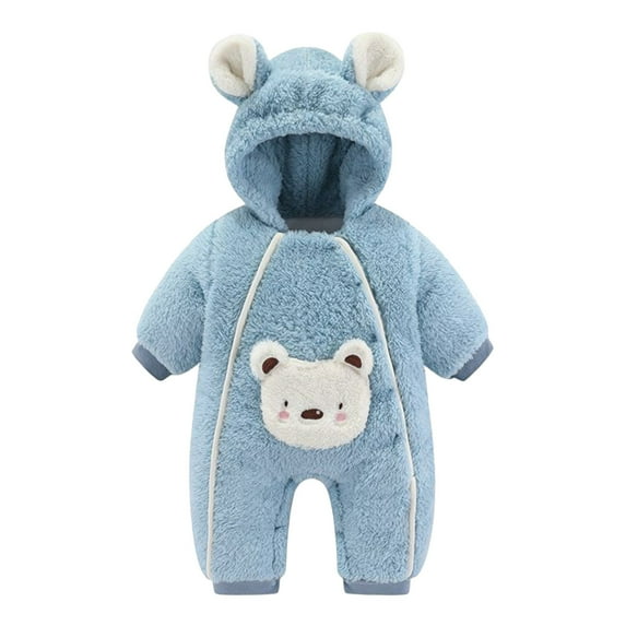 Kwasome Romper For Girls Toddler Girls Boys Winter Long Sleeve Jumpsuit Bear Ears Outwear Warm Clothes Blue Adorable Romper For Girls 6-9 Months