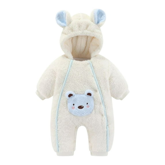 Kwasome Romper For Girls Toddler Girls Boys Winter Long Sleeve Jumpsuit Bear Ears Outwear Warm Clothes Light Blue Cute Romper For Girls 0-3 Months