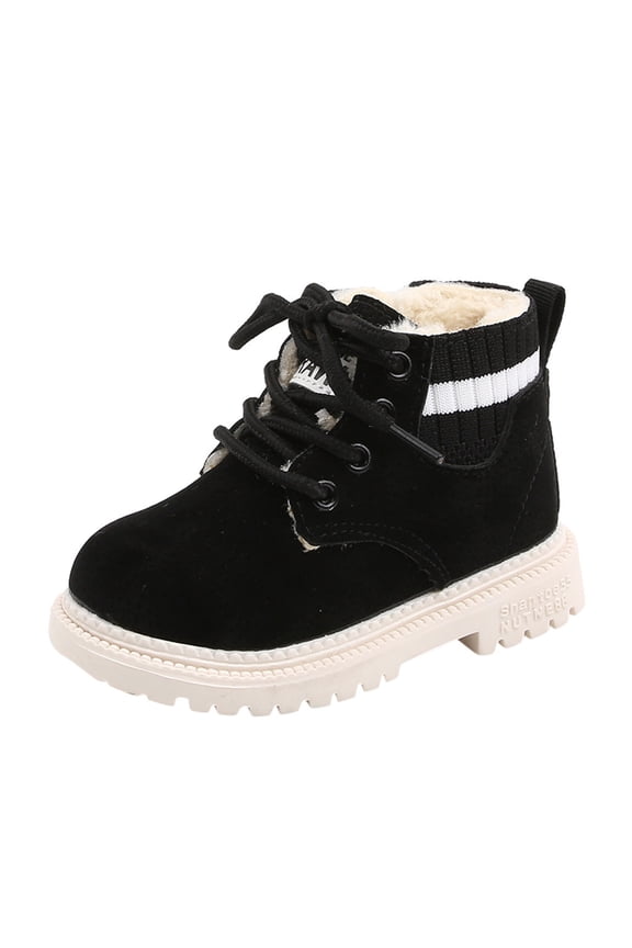 Shoes For Baby Boys Girls Toddler Kids Warm Boots Lace Up Shoes Short Ankle Booties First Walker 18-24 Months Black