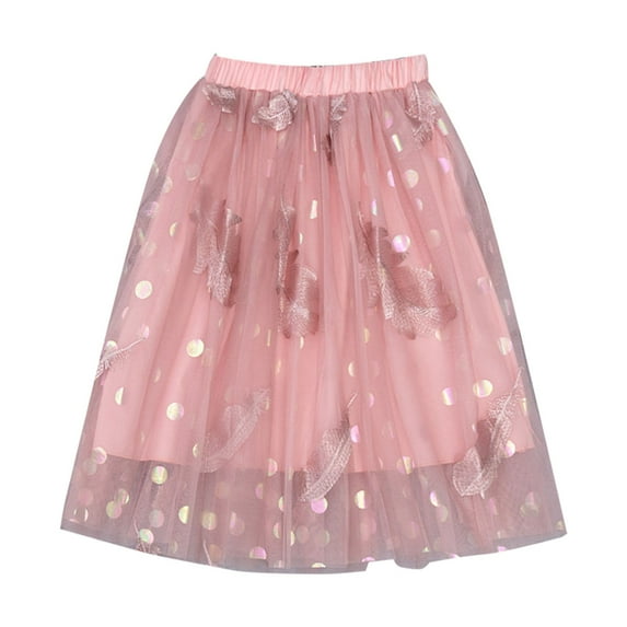 Kwasome Summer Dress For Girls Thanksgiving Dress Baby Girl Little Child Girls Long Skirt High Waist Mesh Half Skirt Feather Spotted Skirt Cute Skirt For Girls 4-5 Years,Pink