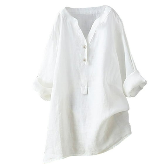 Kwasome Womens Blouses Dressy Casual Lepal Solid Color Long Sleeve Casual Shirt Simple Style Blouse Summer Tops 3Xl White