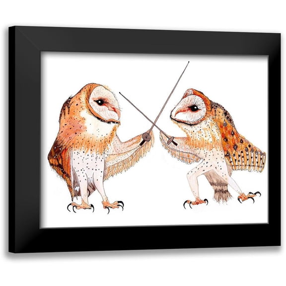 Kwerki Studios 14x12 Black Modern Framed Museum Art Print Titled - Dueling Owls