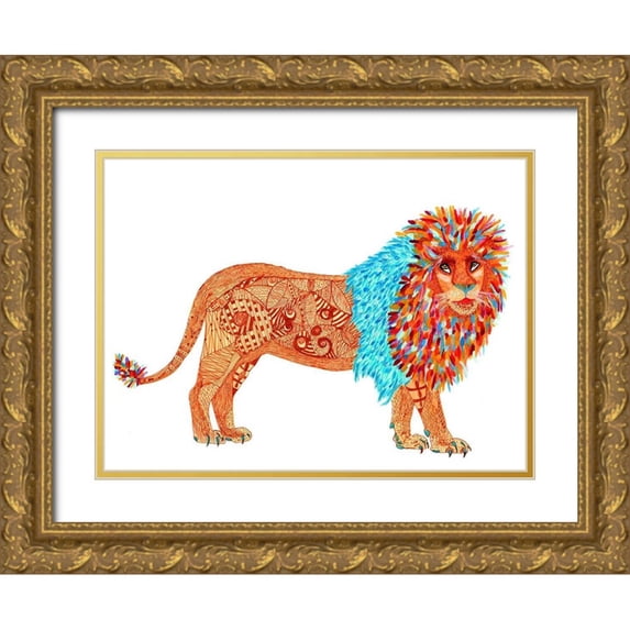 Kwerki Studios 32x25 Gold Ornate Wood Framed with Double Matting Museum Art Print Titled - Jeffery Lion