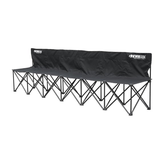 Kwik Bench, 6-Seat 108-Inch Foldable Alloy Steel Frame with Polyester Seats, Carrying Bag, Black, for Sidelines