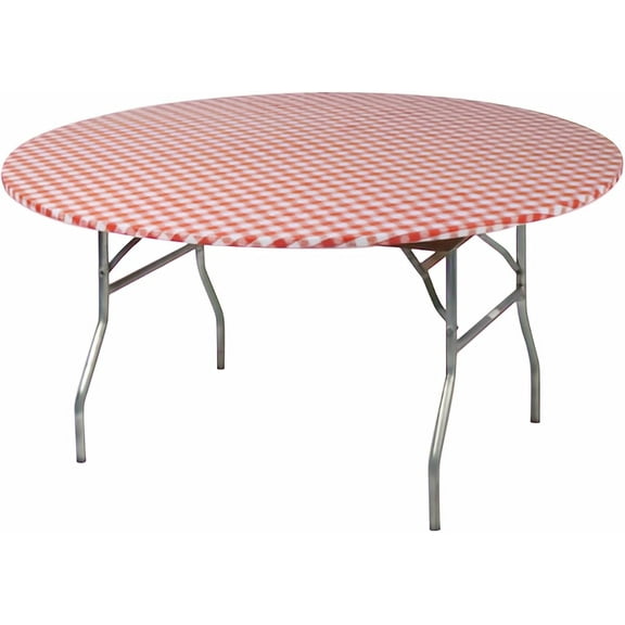 Kwik-Covers 10 Pack of Round Plastic Table Covers - 60" or 72" Round - Indoor or Outdoor Fitted Table Covers (Table NOT Included) (Red Gingham, 72" Round)