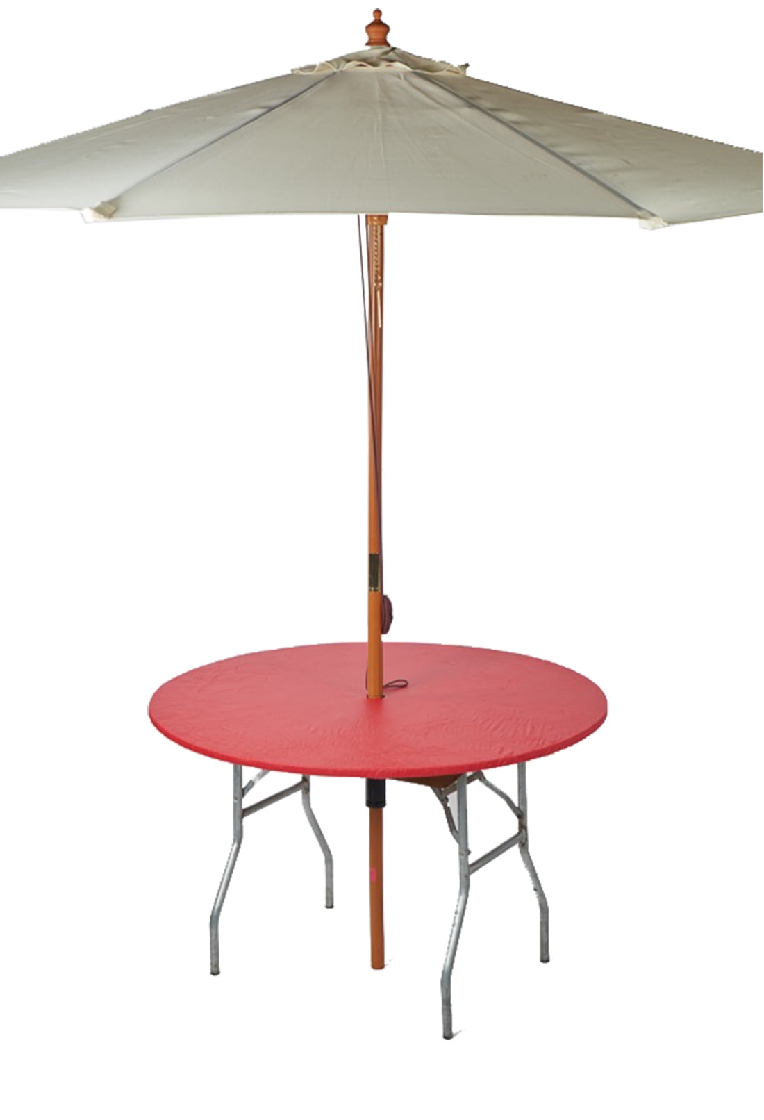 KwikCovers 48" Round Umbrella Fitted Plastic Table Covers, Red
