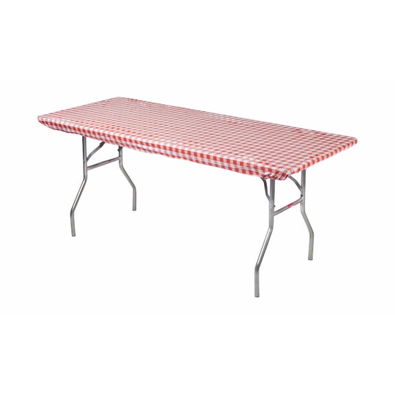 Kwik-Covers 6’ Rectangular Plastic Table Covers 30" x 72" - Bundle of 5, Red Gingham