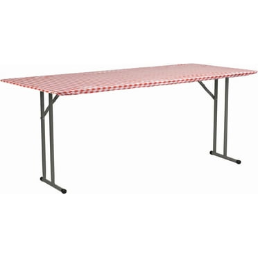 Kwik-Covers 6' x 18" Narrow/Skinny Rectangle Fitted Plastic Table Covers 18" x 72", Bundle of 5 (Red Gingham)