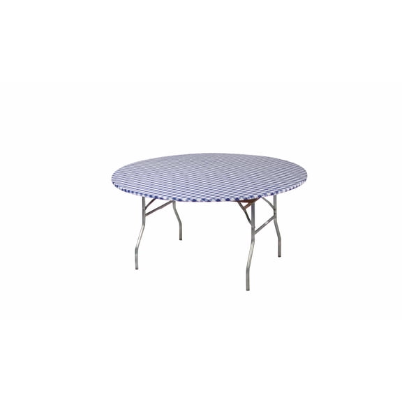 Kwik-Covers 10 Pack Round Plastic Table Cover - 72" Round, Blue Gingham