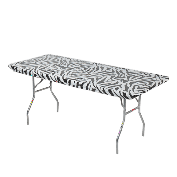 Kwik-Covers 8' Rectangle Plastic Table Covers 30" x 96", Bundle of 5, Zebra