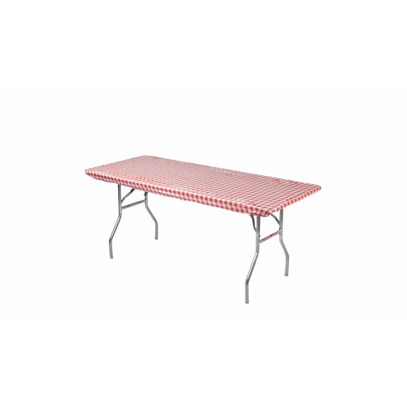 Kwik-Covers 10 Pack Rectangular Plastic Table Covers - 8' Rectangle, Red Gingham