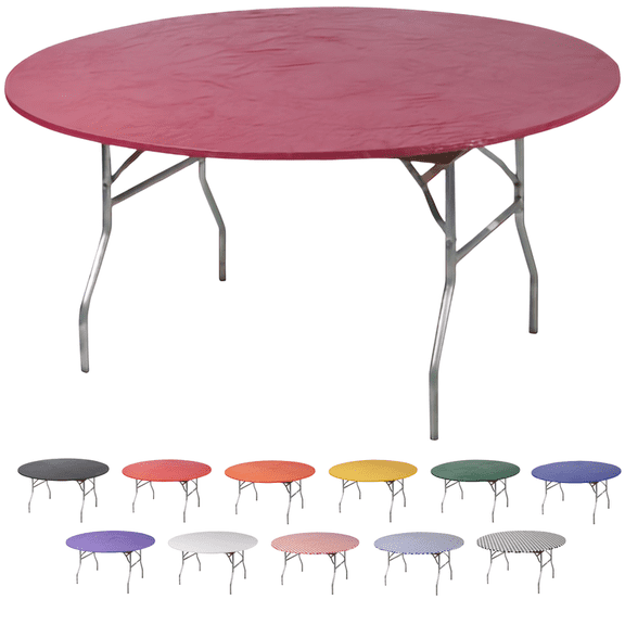Kwik-Covers Bundle of 5 Round Plastic Table Cover - 72" Round, Maroon