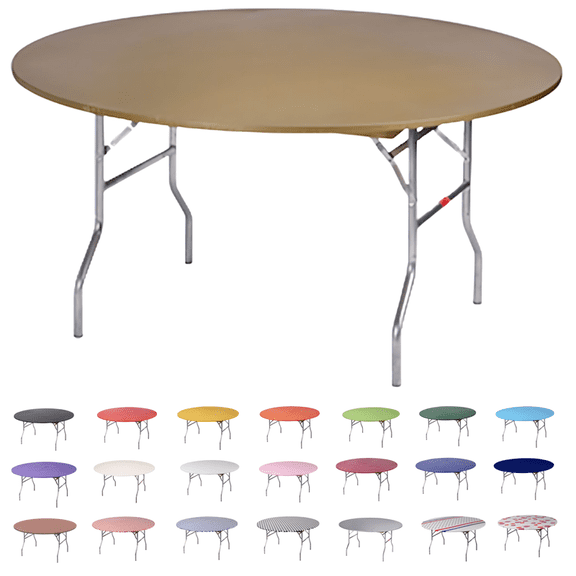 Kwik-Covers Round Plastic Table Cover - 60" Round, Bundle of 5, Metallic Gold