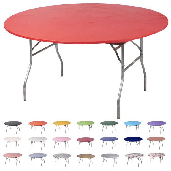 Kwik-Covers Round Plastic Table Cover - 60" Round, Bundle of 5, Red