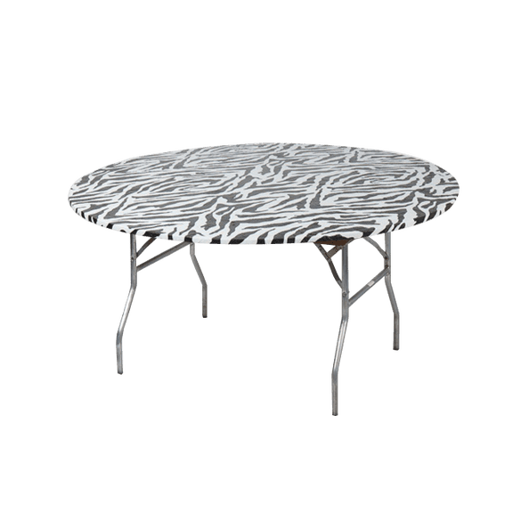 Kwik-Covers Round Plastic Table Cover - 60" Round, Bundle of 5, Zebra