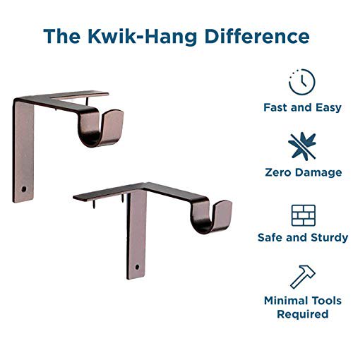 KwikHang Single Curtain Rod Brackets No Drill, No Damage Perfect