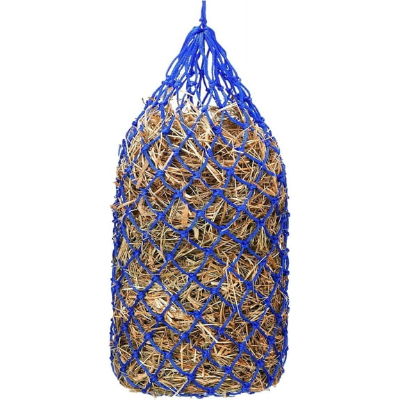 Kwik Pets Heavy Duty Hay Bags for Horses, Goats, Cows, Donkeys, Made from Durable Nylon Rope, 42" Hay Bag Size & 1.75" Slow Feeding Holes, Hay Nets for Horses with 6 Months Warranty. Blue Color