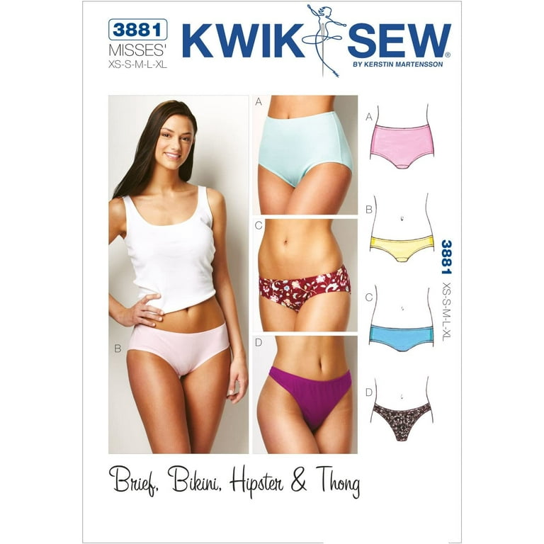 Kwik Sew Pattern 3881 Misses Panties Brief, Bikini, Hipster and Thong Sizes  XS-S-M-L-XL