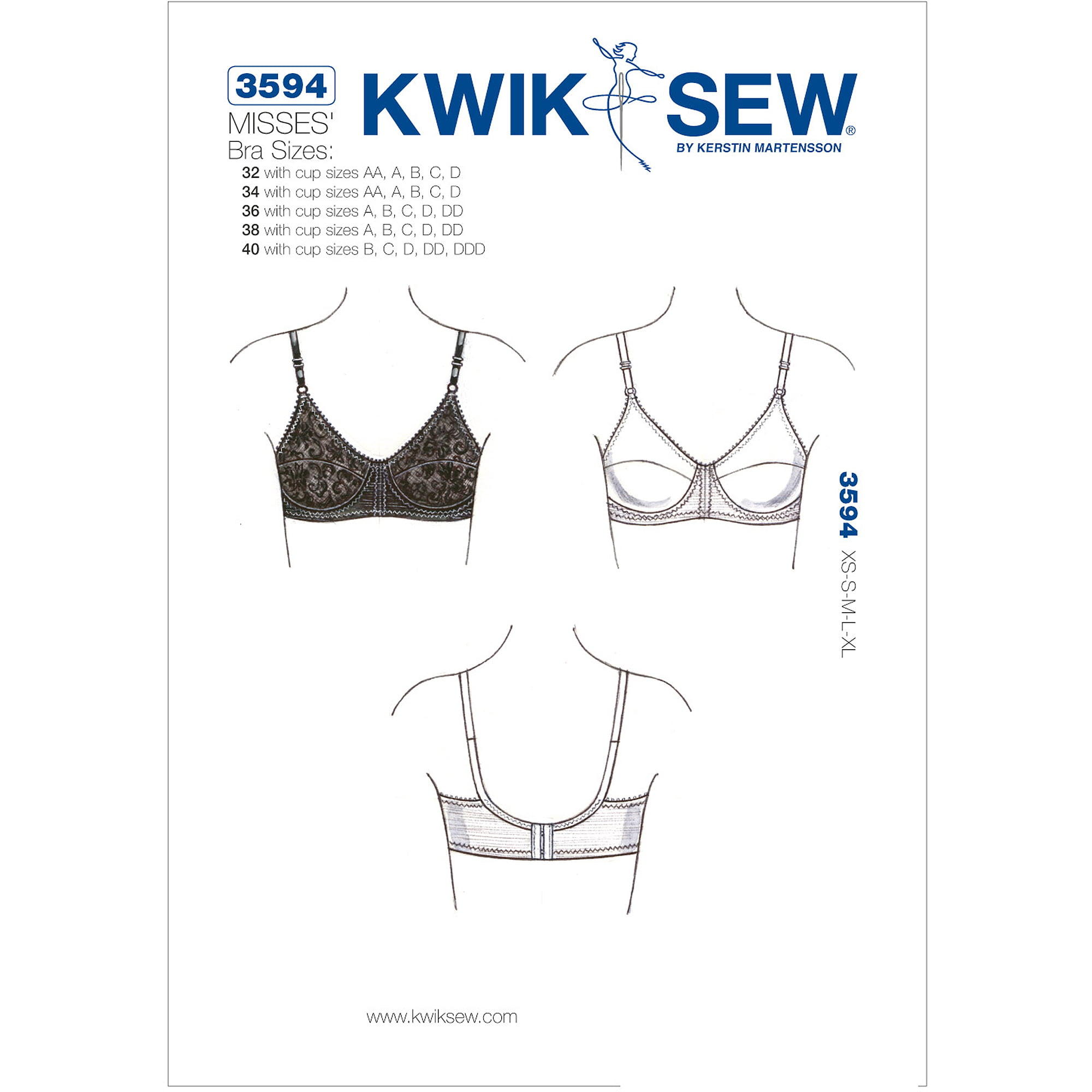 Kwik Sew Pattern Bra, (32 with cup sizes: AA, A, B, C, D)
