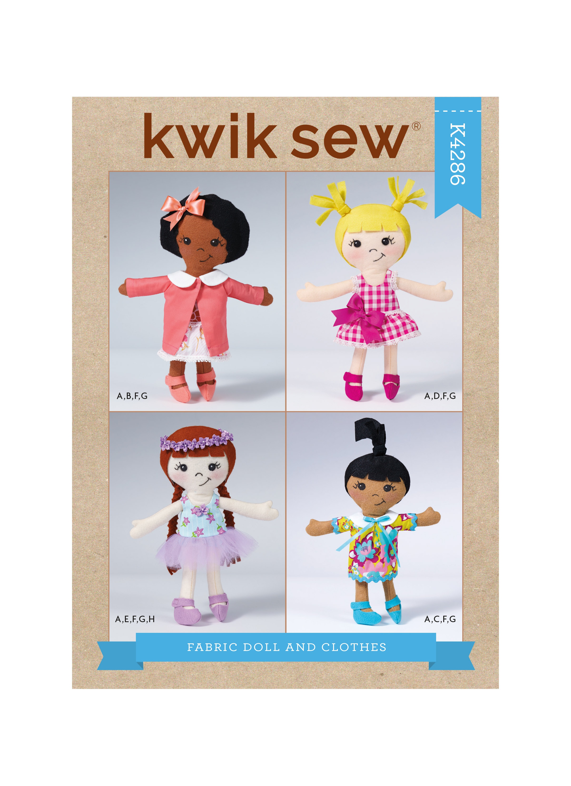 Kwik Sew Sewing Pattern 4286 Fabric Doll & ClothesOne Size Only