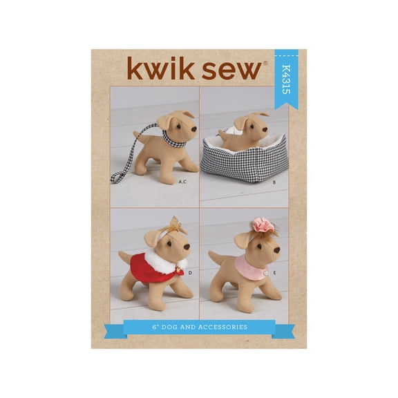 Kwik Sew Sewing Pattern 4315 - Soft 6" Dog and Accessories for 19" Doll, Size: OS (One Size)