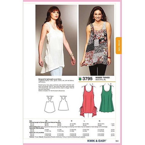 Kwik-Sew Tunics-XS-S-M-L-XL